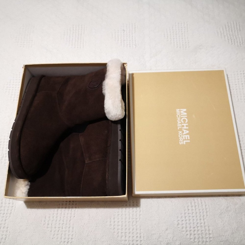 Michael Kors Signature Logo Suede Leather Boots Brown Size 7M
